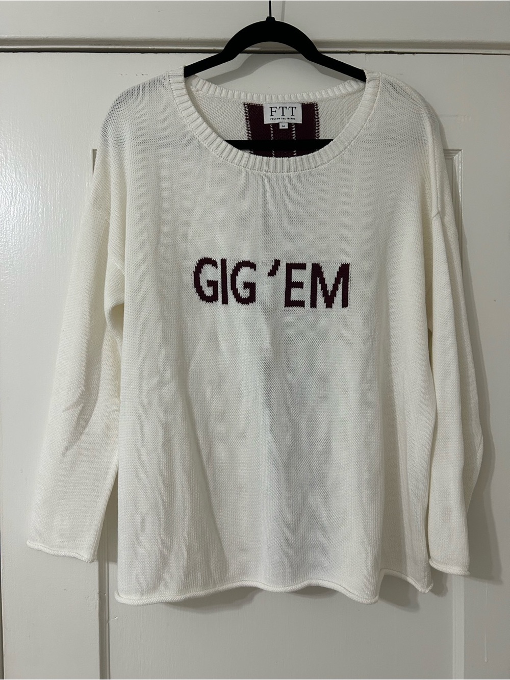 White "GIG 'EM" Knit Sweater